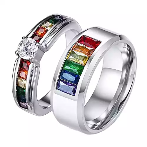 Aeici LGBT Pride Couple Eternity Rings for Gay & Lesbian